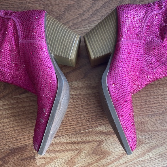 Pink Rhinestone Cowgirl Ankle Boots Sz 8 - Picture 4 of 7